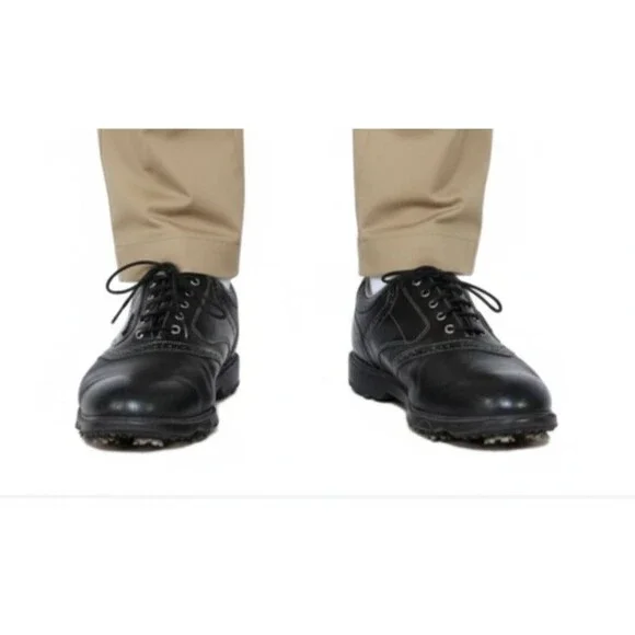 FootJoy Dryjoys Golf Shoes 53633 Black Pebbled Leather Men's Size 10.5 Wide EUC - Picture 1 of 13